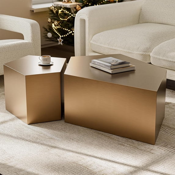 ARICOEASY Modern Luxury Stainless Steel Large Coffee Table for Living Room, Set of 2