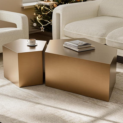 ARICOEASY Modern Luxury Stainless Steel Large Coffee Table for Living Room, Set of 2