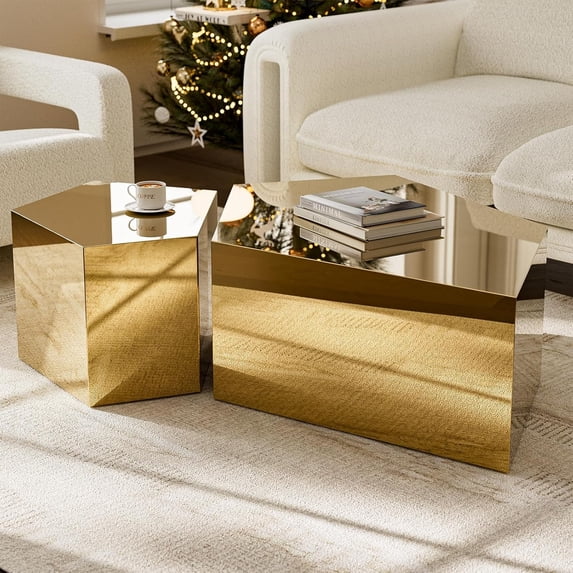 ARICOEASY Modern Luxury Stainless Steel Large Coffee Table for Living Room, Set of 2