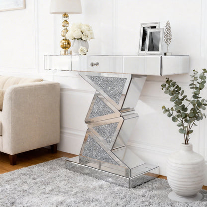 ARICOEASY Mirrored Console Table with LED Light and Storage Drawer, Long Entryway Sofa Table