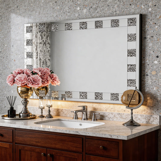 ARICOEASY Decorative Wall Mirror with Crushed Diamond Frame, Large Vanity Mirror for Bathroom Living Room Wall Decor, Silver Mirrors Wall Mirror