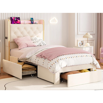 ARICOEASY Bed Frames with 3 Drawer Storage, Velvet Platform Bed with Button Tufted Headboard