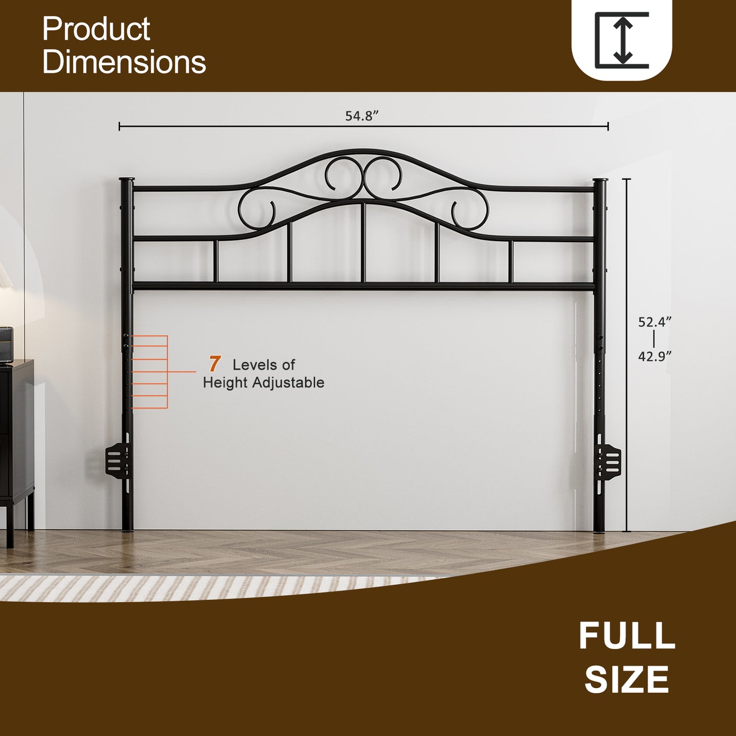 Metal Headboard, Adjustable Height, Heavy Duty Steel Curved Headboard
