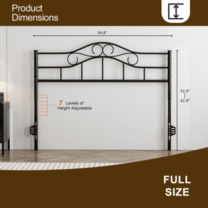 Metal Headboard, Adjustable Height, Heavy Duty Steel Curved Headboard
