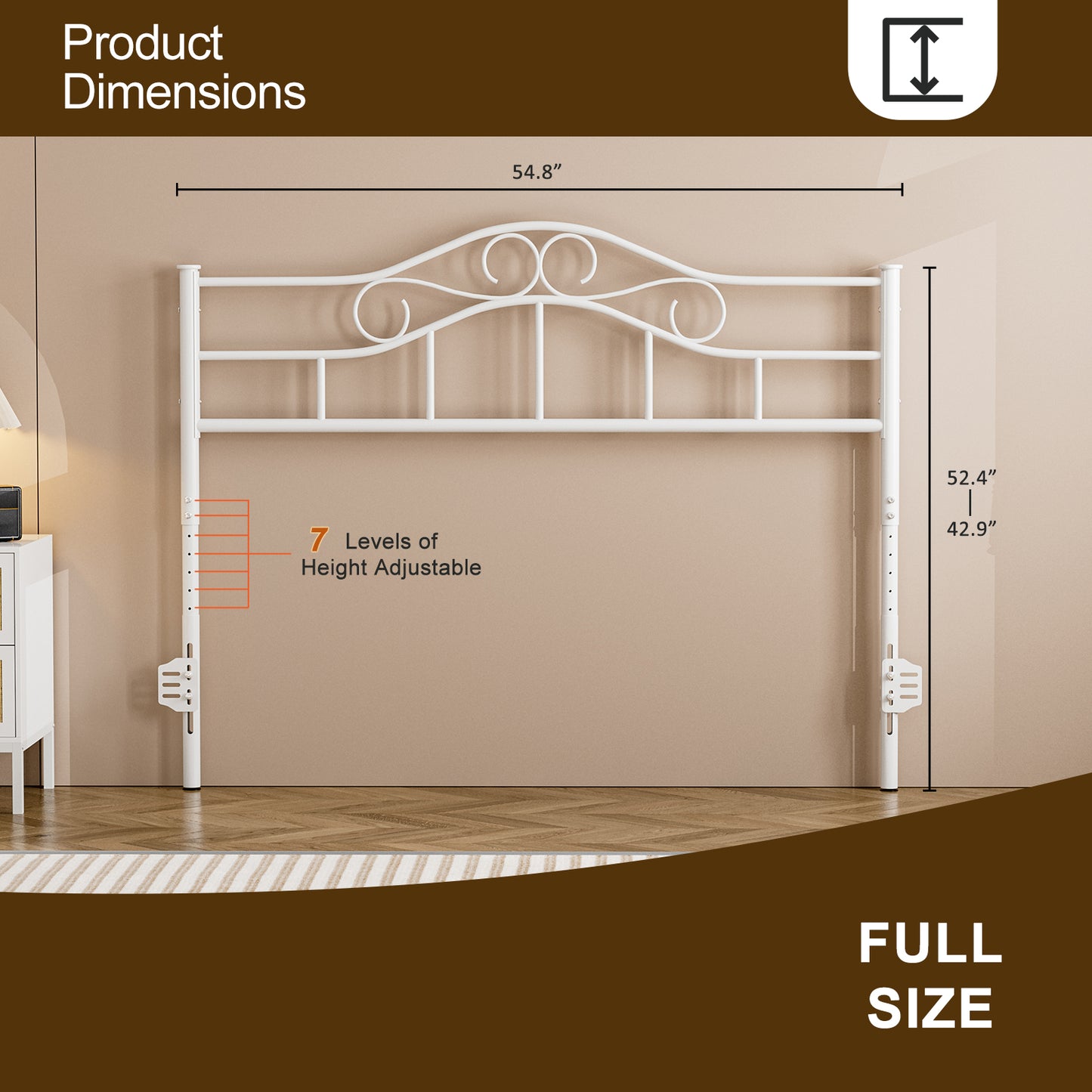 Metal Headboard, Adjustable Height, Heavy Duty Steel Curved Headboard