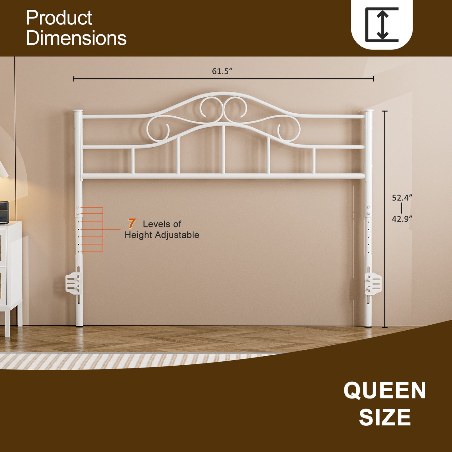 Metal Headboard, Adjustable Height, Heavy Duty Steel Curved Headboard