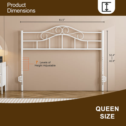 Metal Headboard, Adjustable Height, Heavy Duty Steel Curved Headboard
