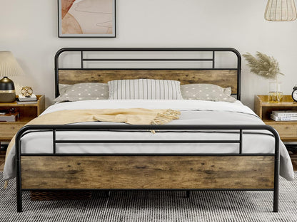 Metal Platform Bed Frame with Wood Headboard Footboard No Box Spring Needed