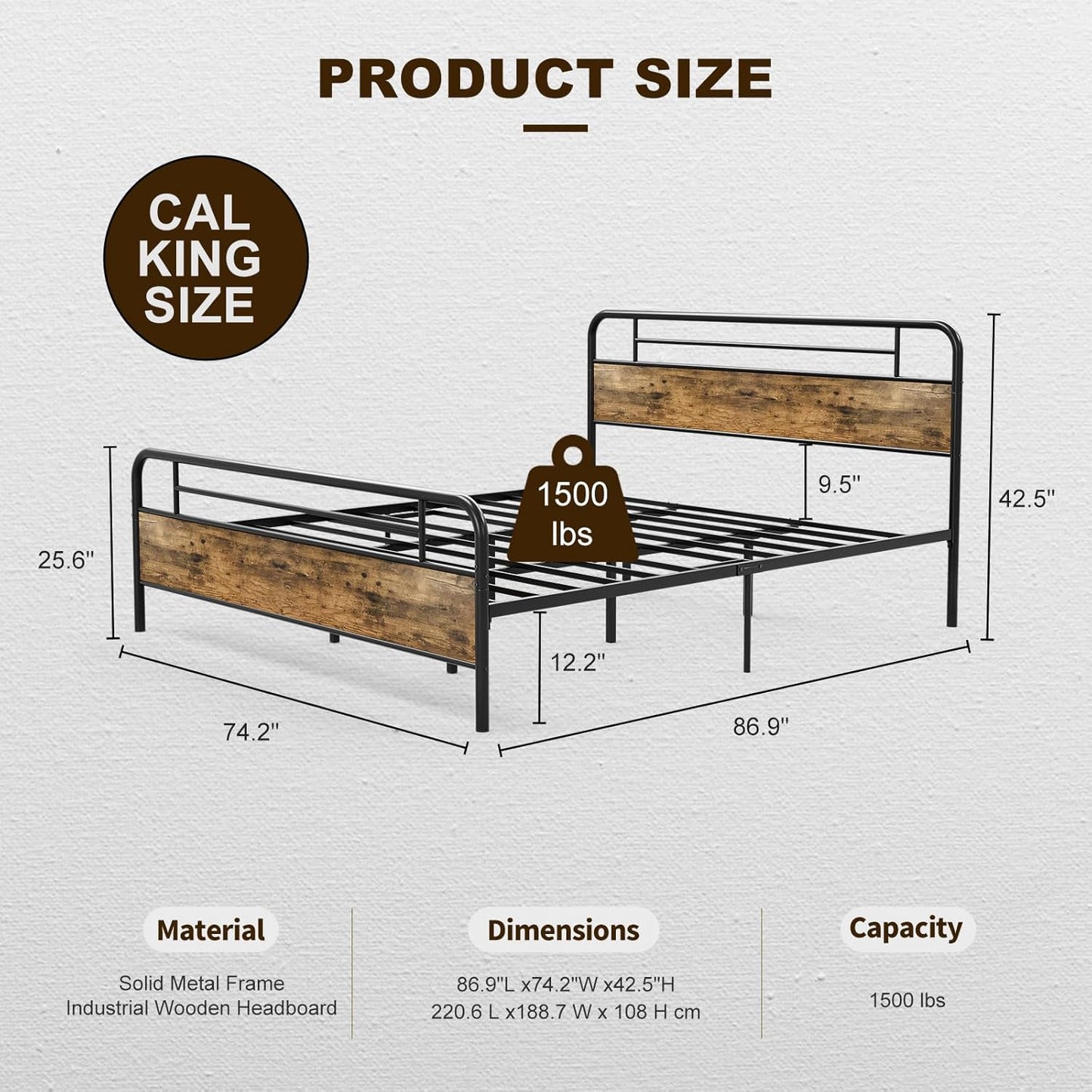 Metal Platform Bed Frame with Wood Headboard Footboard No Box Spring Needed