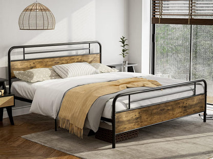 Metal Platform Bed Frame with Wood Headboard Footboard No Box Spring Needed