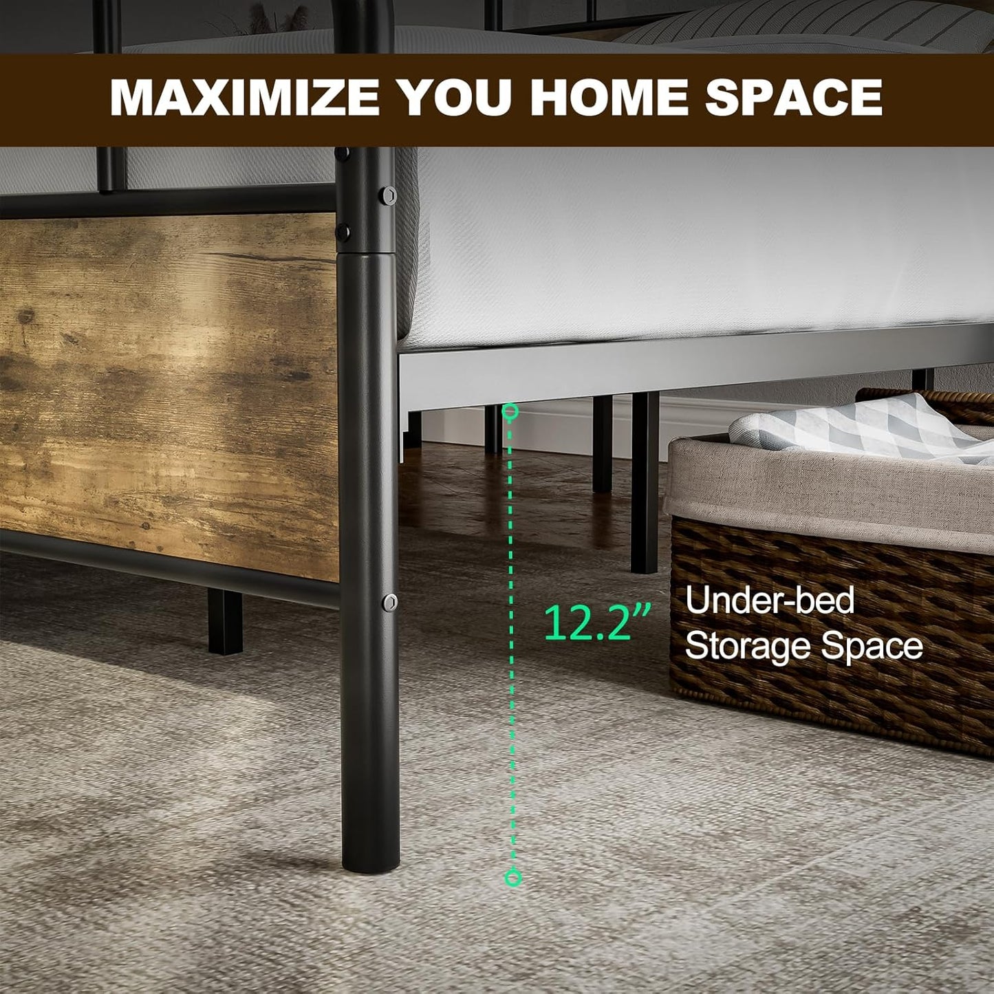Metal Platform Bed Frame with Wood Headboard Footboard No Box Spring Needed