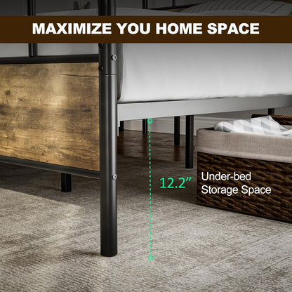 Metal Platform Bed Frame with Wood Headboard Footboard No Box Spring Needed