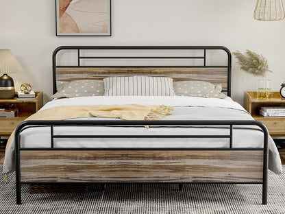 Metal Platform Bed Frame with Wood Headboard Footboard No Box Spring Needed