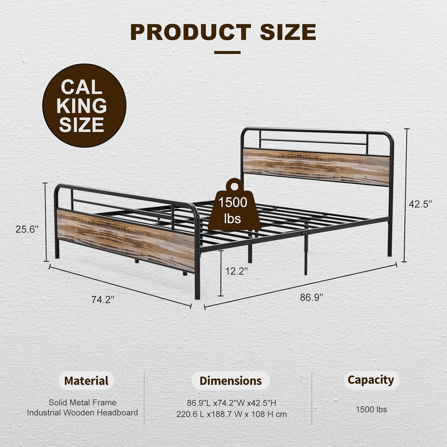 Metal Platform Bed Frame with Wood Headboard Footboard No Box Spring Needed