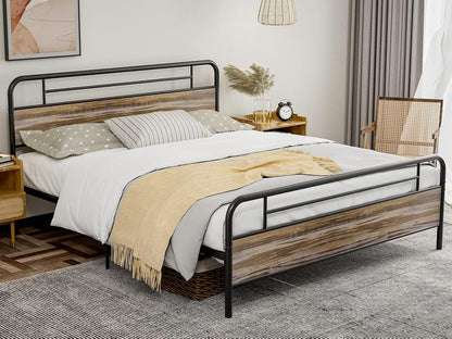 Metal Platform Bed Frame with Wood Headboard Footboard No Box Spring Needed