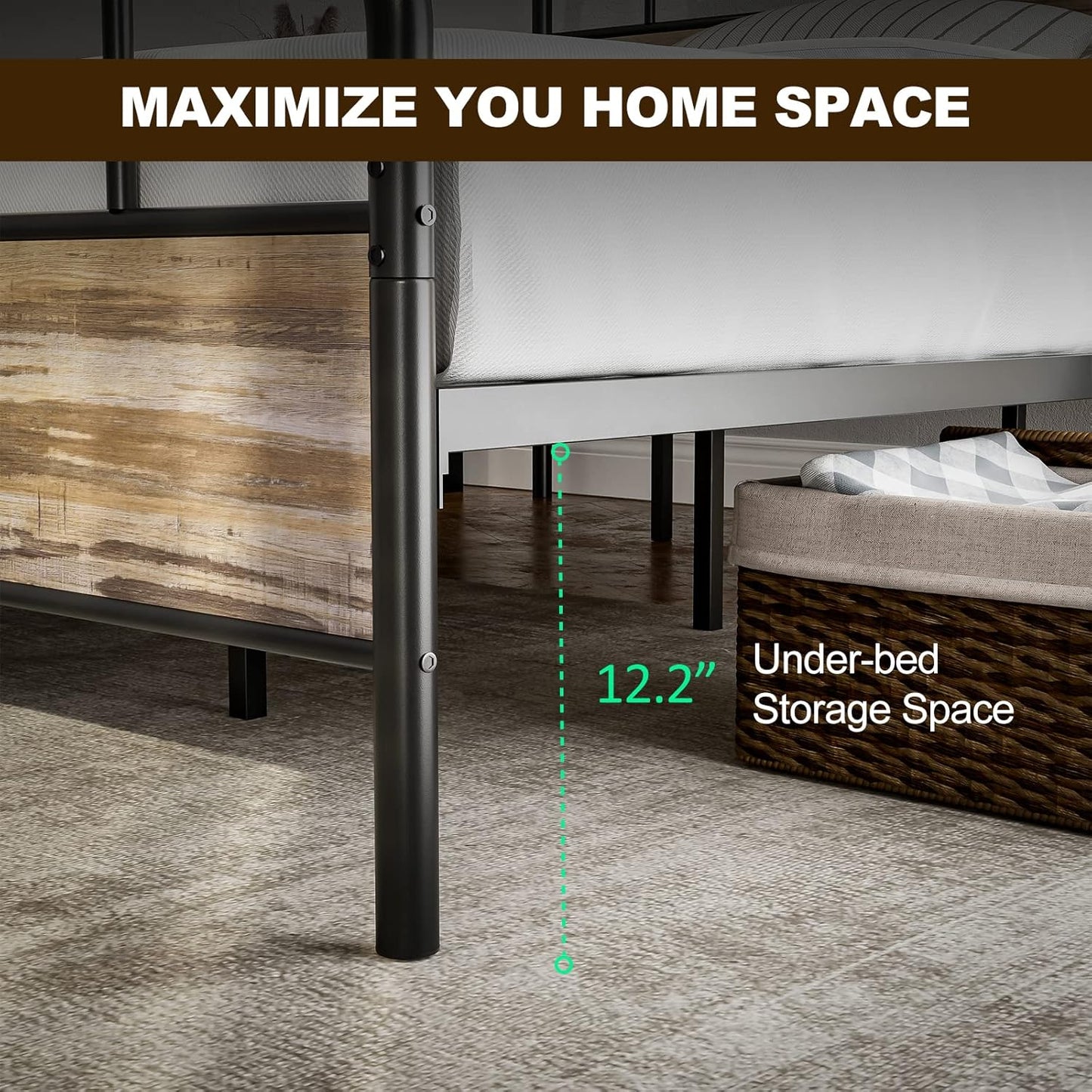 Metal Platform Bed Frame with Wood Headboard Footboard No Box Spring Needed