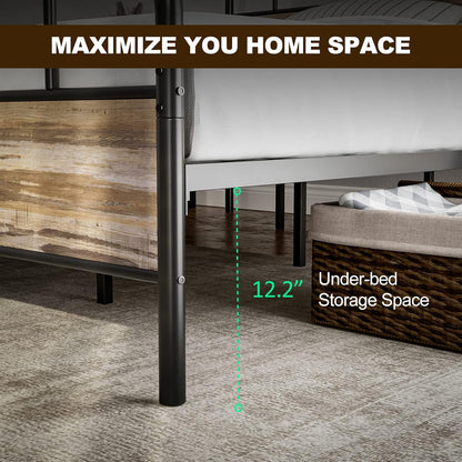 Metal Platform Bed Frame with Wood Headboard Footboard No Box Spring Needed