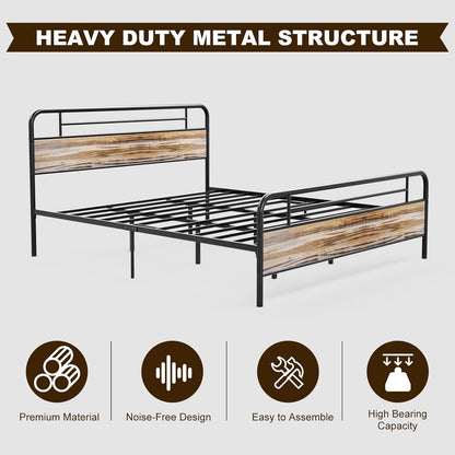 Metal Platform Bed Frame with Wood Headboard Footboard No Box Spring Needed