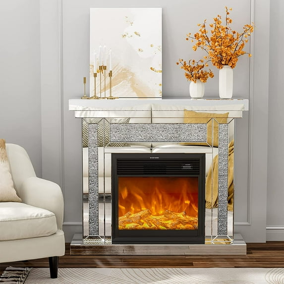 ARICOEASY Electric Fireplace TV Stand TV Console with 23″ Fireplace and LED lights for Living Room/Bedroom
