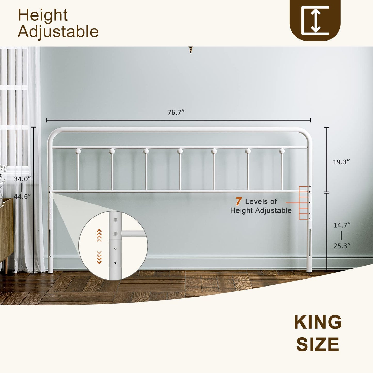 ARICOEASY Metal King Size Headboard Only for Bedroom with Height Adjustable, Sturdy Headboard Suitable for Bedrooms, Hotel, Guesthouse