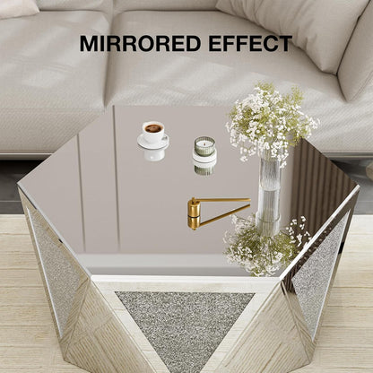 ARICOEASY Mirrored Coffee Table Crystal Diamond Accent Table Leisure Table Cocktail Table Center Table for Living Room Decor