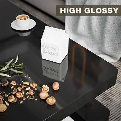 ARICOEASY LED High Glossy Coffee Table, Modern Coffee Table for Living Room with 16 Colors LED Lights, Black