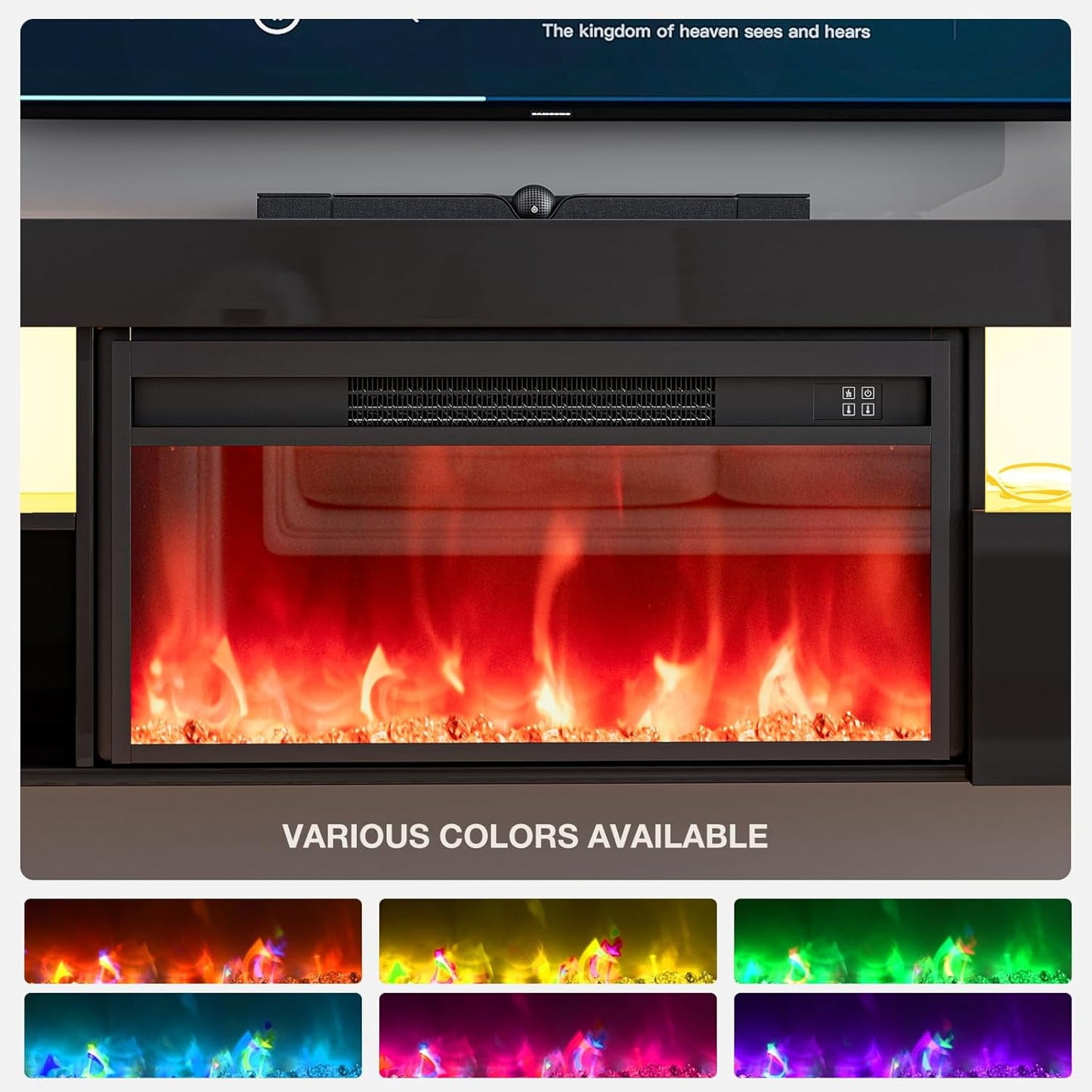 ARICOEASY Floating TV Stand with 28" Electric Fireplace & RGB LED Lights, Wall Mounted Media Console for TVs Up to 80"