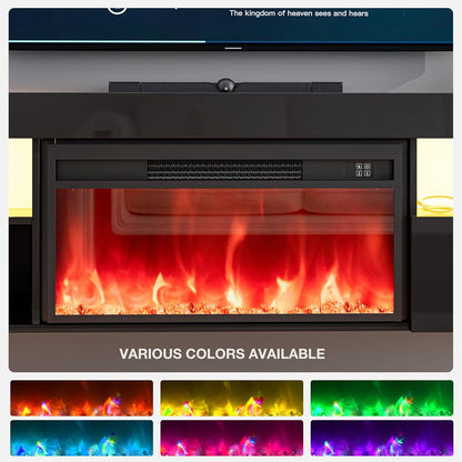 ARICOEASY Floating TV Stand with 28" Electric Fireplace & RGB LED Lights, Wall Mounted Media Console for TVs Up to 80"