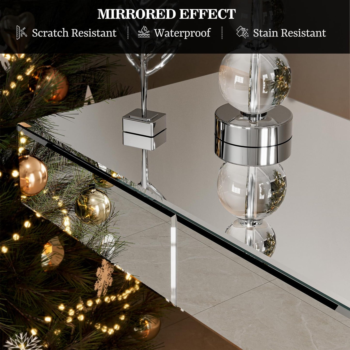 ARICOEASY Mirrored Console Table with LED Light and Storage Drawer, Long Entryway Sofa Table