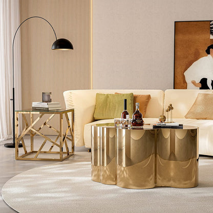 ARICOEASY Contemporary Gold Coffee Table Small Cloud Shape Stainless Steel Accent Table Luxury Side Table for Living Room Bedroom