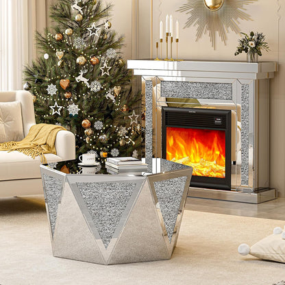 ARICOEASY Mirrored Coffee Table Crystal Diamond Accent Table Leisure Table Cocktail Table Center Table for Living Room Decor