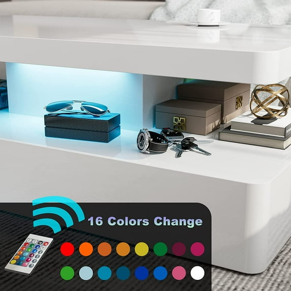 ARICOEASY LED High Glossy Coffee Table, Modern Coffee Table for Living Room with 16 Colors LED Lights