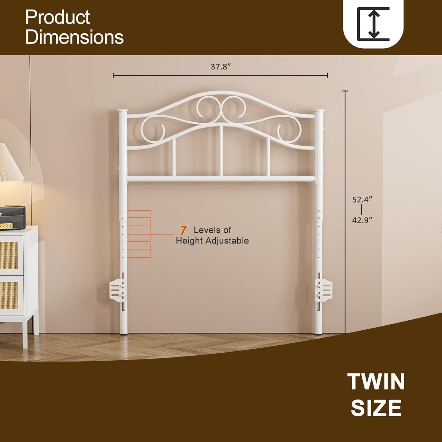 ARICOEASY Vintage Metal Twin Headboard with 7-Level Height Adjustment Design