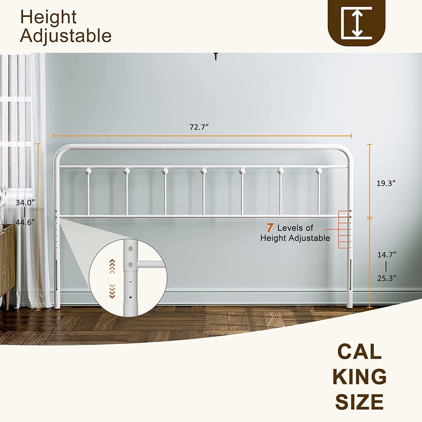 ARICOEASY Metal California King Size Headboard for Bedroom with Height Adjustable, Sturdy Headboard Suitable for Bedrooms, Hotel, Guesthouse