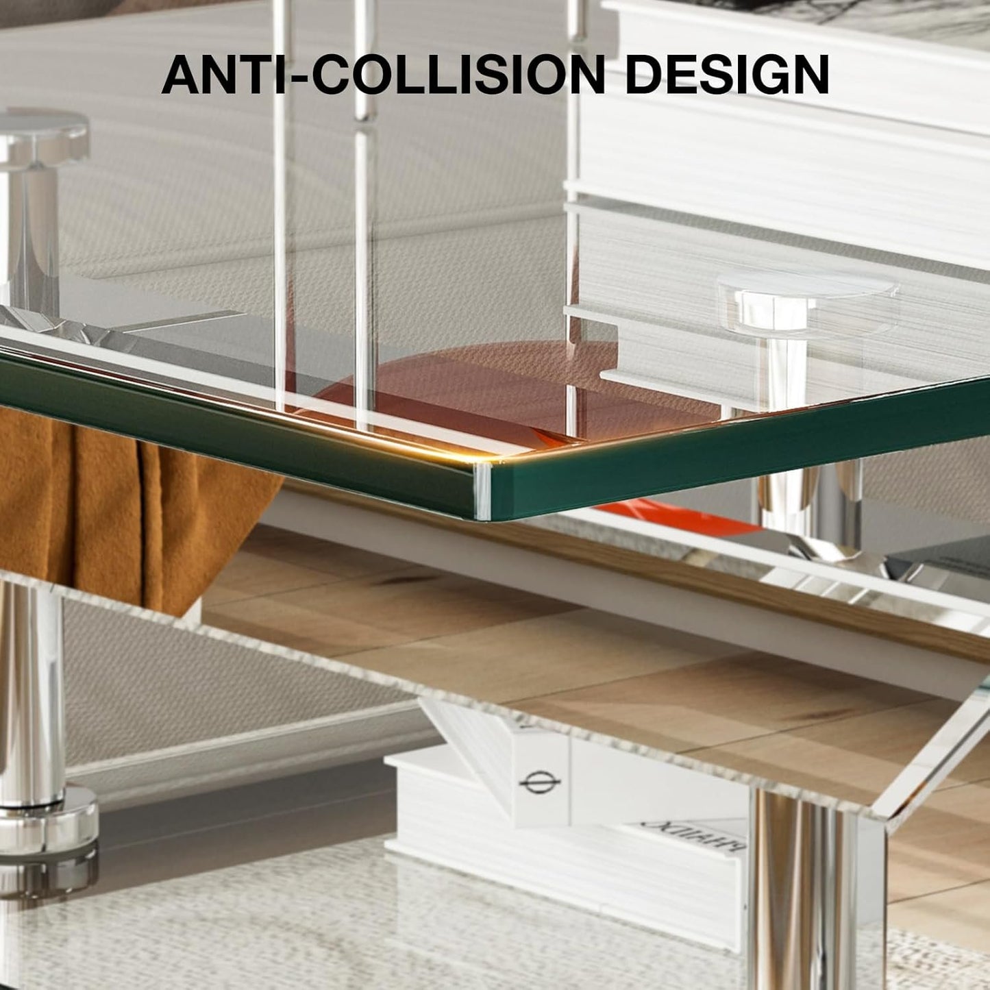 ARICOEASY Glass Coffee Table Modern Rectangle Tables with Tempered Glass Top and Sturdy Metal Legs for Living Room