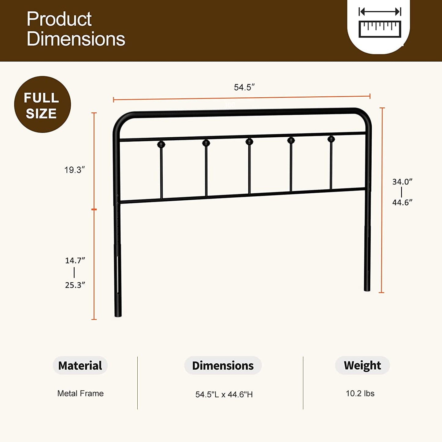 ARICOEASY Metal Full Headboard Only for Bedroom with Height Adjustable, Sturdy Headboard Suitable for Bedrooms, Hotel, Guesthouse