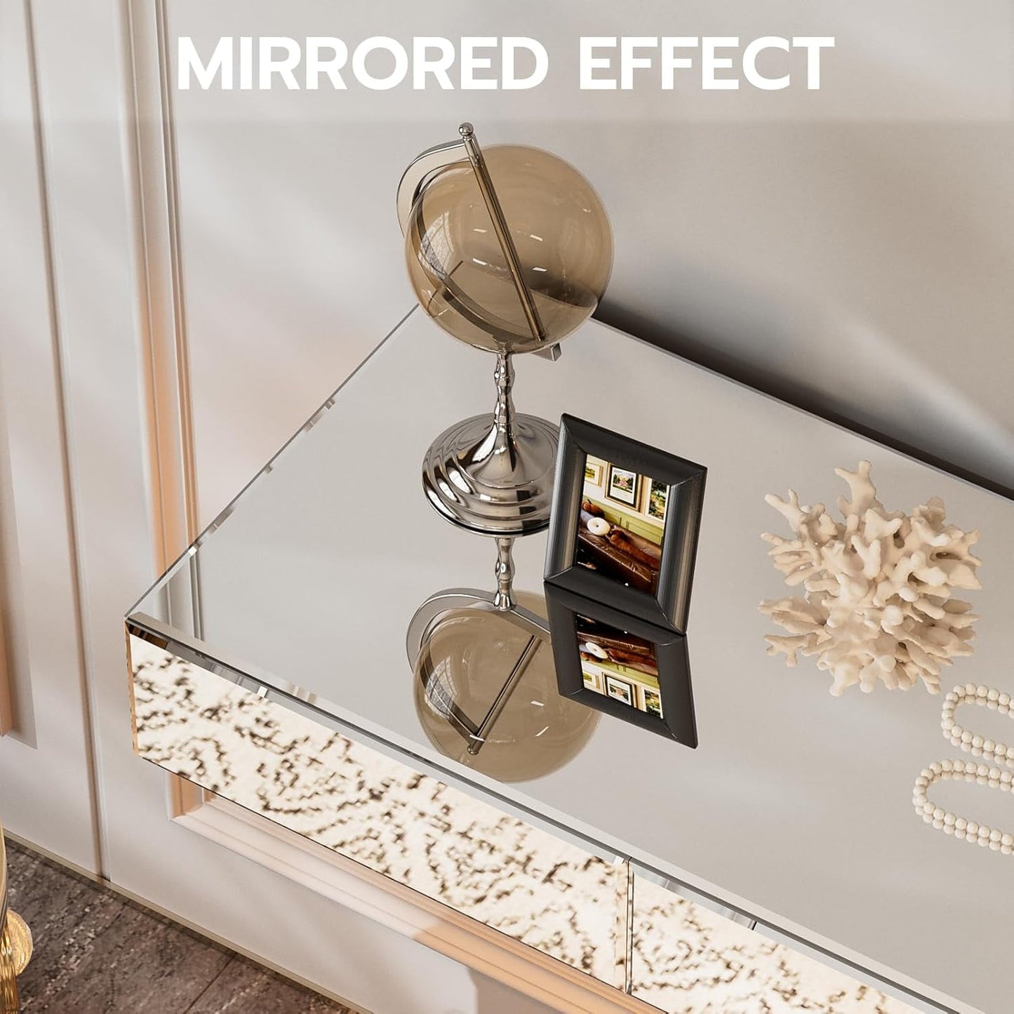 ARICOEASY Mirrored Console Table with LED Light and Storage Drawer, Long Entryway Sofa Table