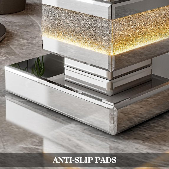 ARICOEASY Mirrored End Table Nightstand Bedside Table with LED light