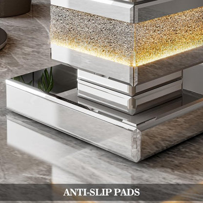 ARICOEASY Mirrored End Table Nightstand Bedside Table with LED light